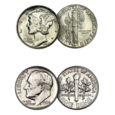 90% Pre-1965 U.S. Silver Dimes - $100 Face Value Bag